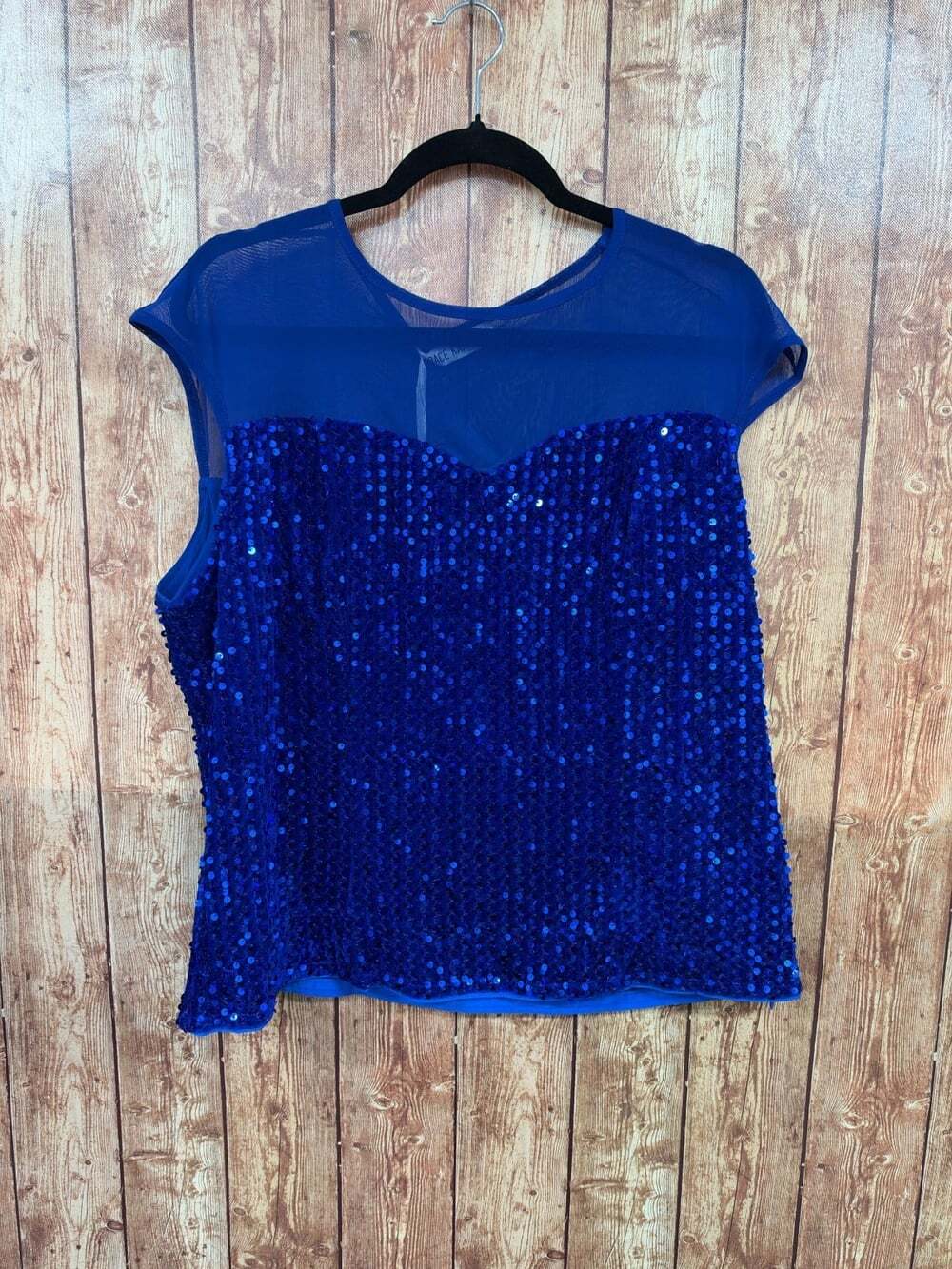 Grace Karin Womens 2XL Royal Blue Sequin Top Sheer Mesh Party Blouse NWT